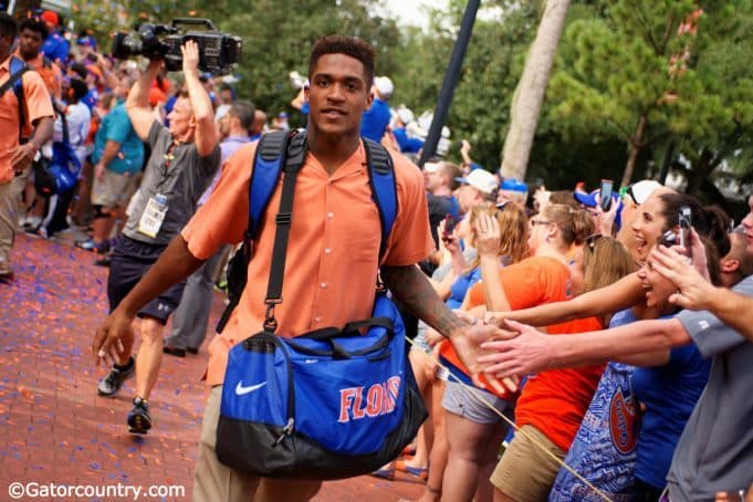 University of Florida receiver Demarcus Robinson walks into Ben Hill Griffin Stadium before the Florida Gators take on New Mexico State- Florida Gators football- 1280x854