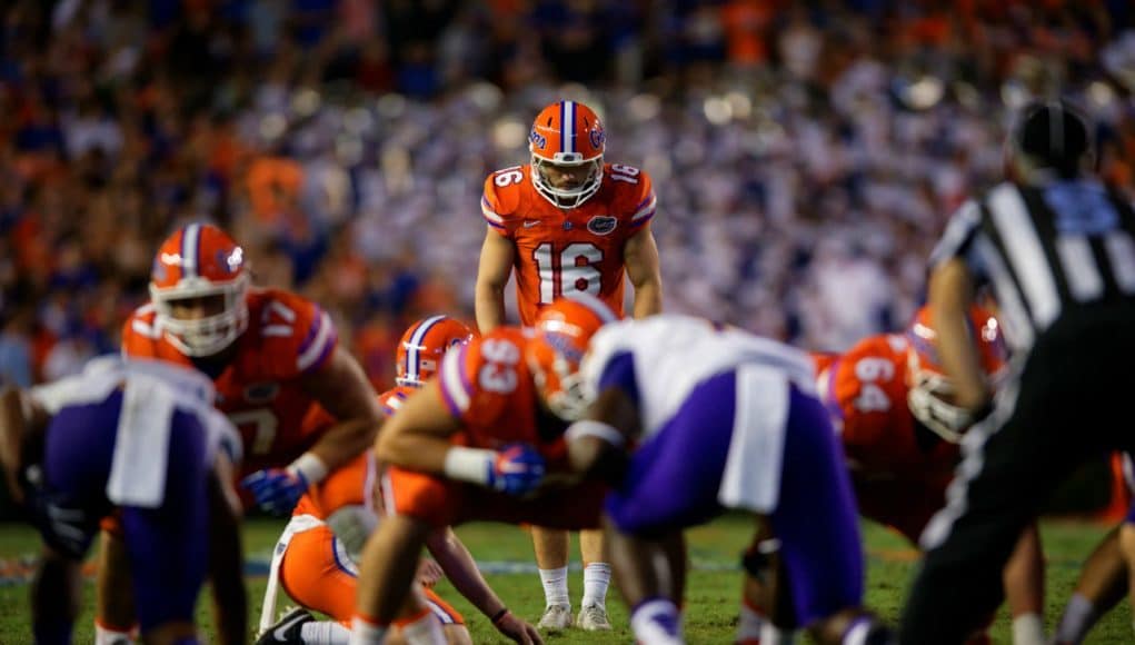 University of Florida redshirt junior kicker Austin Hardin lines up before missing his second field goal against ECU- Florida Gators Football- 1280x852