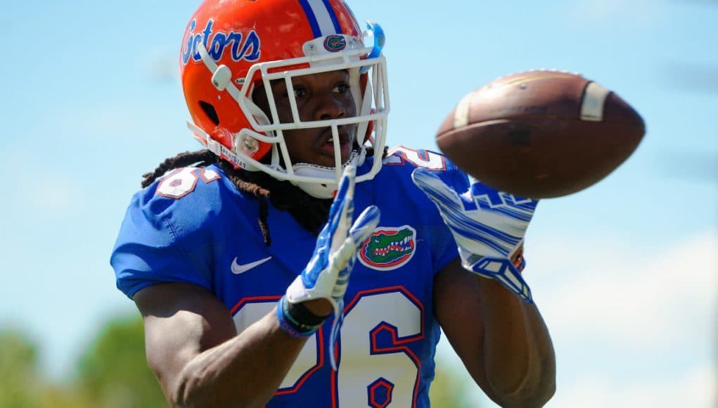 University of Florida safety Marcell Harris catches a pass during defensive back drills in spring camp- Florida Gators Football- Marcell Harris- 1280x852