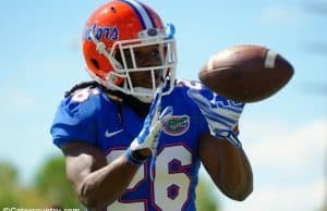 University of Florida safety Marcell Harris catches a pass during defensive back drills in spring camp- Florida Gators Football- Marcell Harris- 1280x852