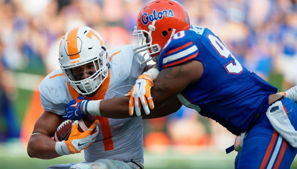 University of Florida senior defensive lineman Jon Bullard tackles Tennessee running back Jalen Hurd- Florida Gators football- 1280x852