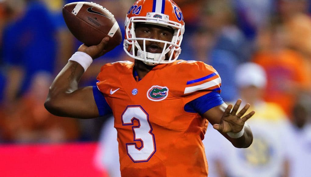 University of Florida sophomore quarterback Treon Harris throws a pass against East Carolina- Florida Gators football- 1280x854