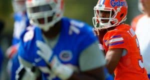 University of Florida sophomore quarterback Treon Harris throws a pass during spring camp- Florida Gators football- Treon Harris- 1280x852