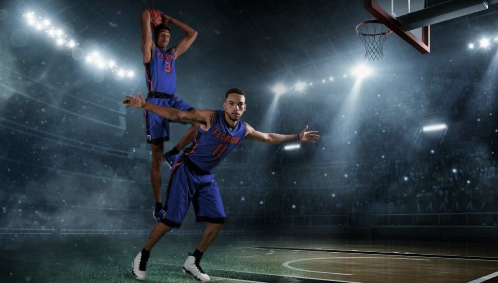 University of Florida sophomores Devin Robinson and Chris Chiozza pose during media day- Florida Gators basketball- 1280x853