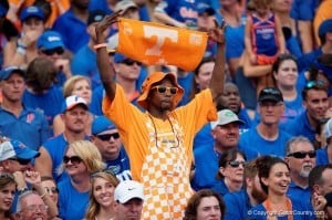 Tennessee Fan Stands Tall Amongst Dejected Florida Gators Football Fans