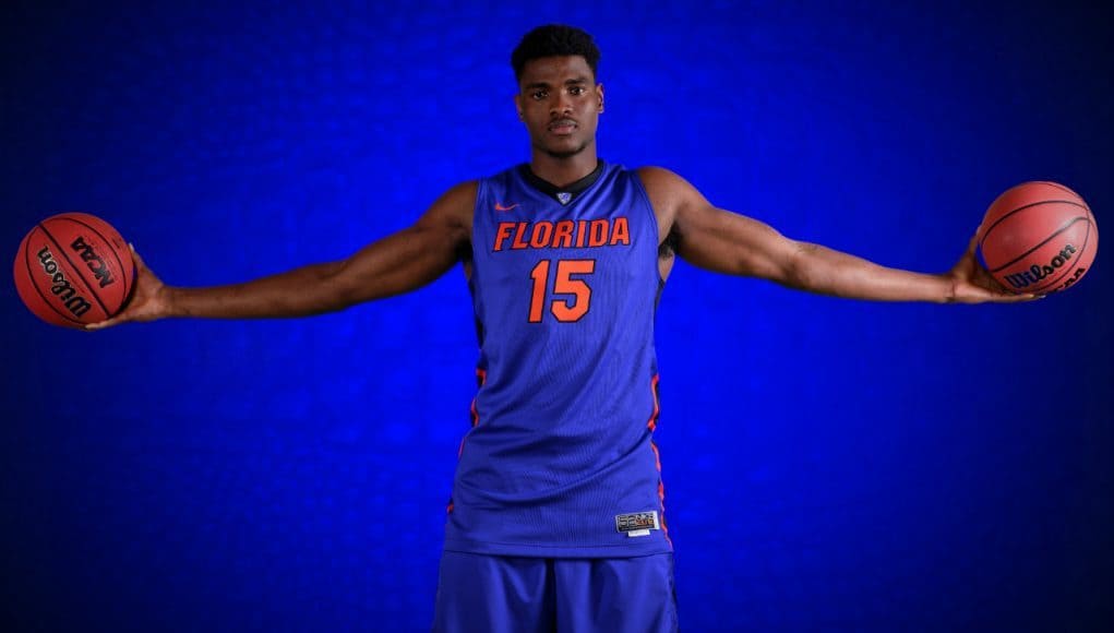 Florida Gators Basketball Media Day Portraits-Florida Gators center John Egbunu