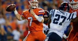 Florida Gators QB Will Grier throws a pass against Ole Miss- 1280x853