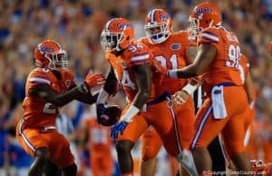 Florida Gators defensive lineman Bryan Cox Jr celebrates a fumble recovery- 1280x853