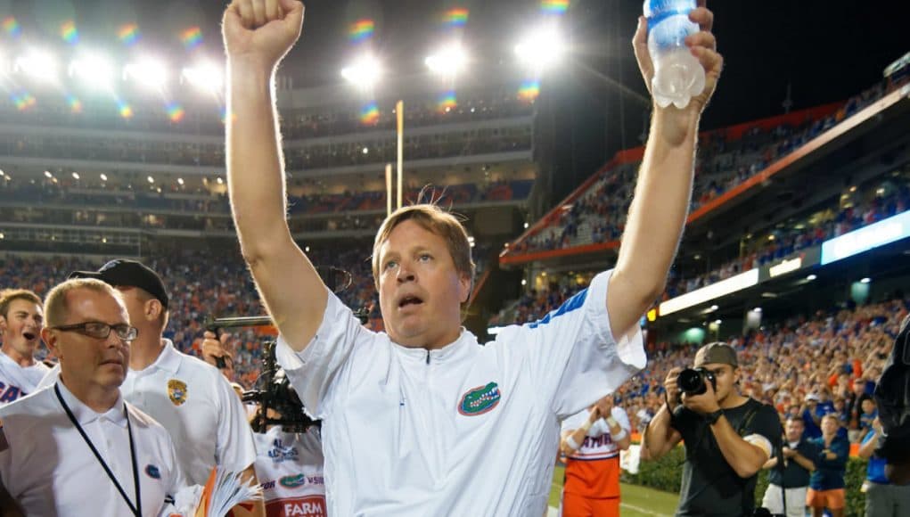 lorida Gators head coach Jim McElwain celebrates the Gators win over Ole Miss- 1280x855