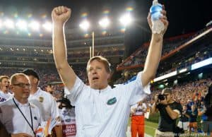 lorida Gators head coach Jim McElwain celebrates the Gators win over Ole Miss- 1280x855