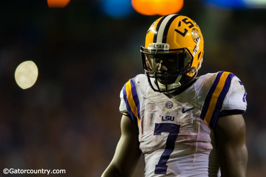 LSU running back Leonard Fournette walks to the line against the Florida Gators in 2014- Florida Gators football- 1280x852