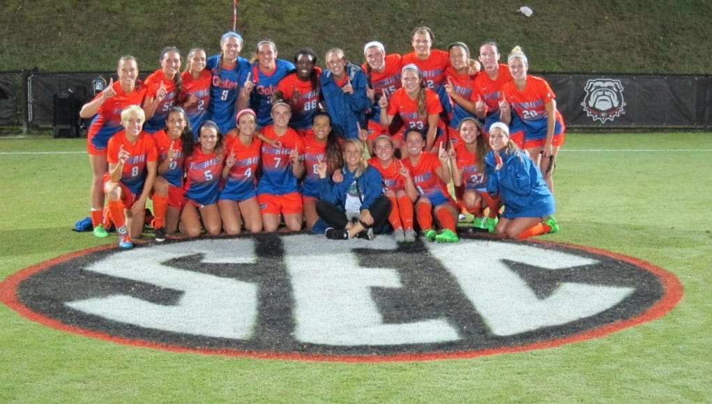 The University of Florida women's soccer team celebrates winning a SEC Championship- Florida Gators soccer- 1280x960