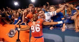 University of Florida freshman defensive lineman CeCe Jefferson celebrates with fans following the Florida Gators 38-10 win over Ole Miss- Florida Gators football- 1280x852