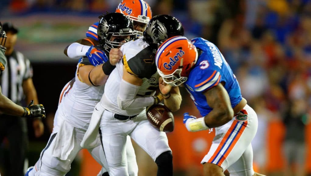 University of Florida linebacker Antonio Morrison tackles Missouri quarterback Maty Mauk in a 2014 loss to the Tigers- Florida Gators football 1280x854