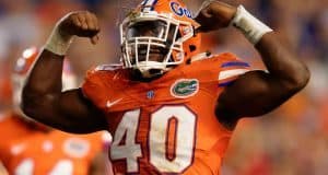University of Florida linebacker Jarrad Davis celebrates after a goalline stand against Ole Miss- Florida Gators football- 1280x852