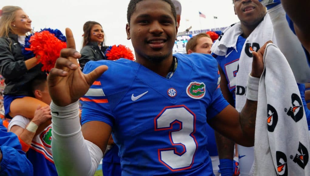 University of Florida quarterback Treon Harris celebrates a win over EKU in 2014- Florida Gators football- 1280x852