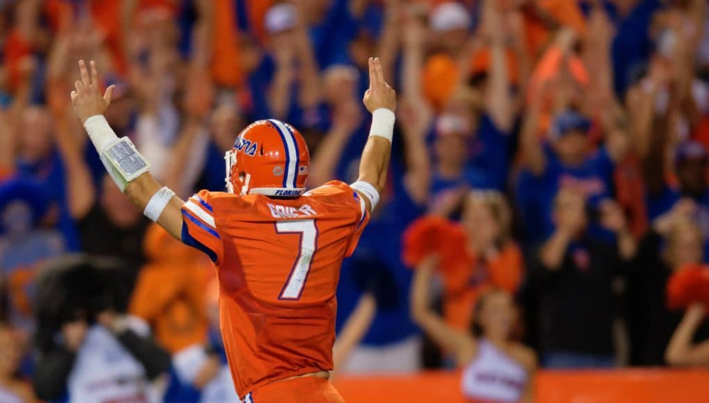 University of Florida quarterback Will Grier celebrates one of four touchdown passes against Ole Miss- Florida Gators football- 1280x852