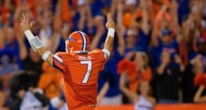 University of Florida quarterback Will Grier celebrates one of four touchdown passes against Ole Miss- Florida Gators football- 1280x852