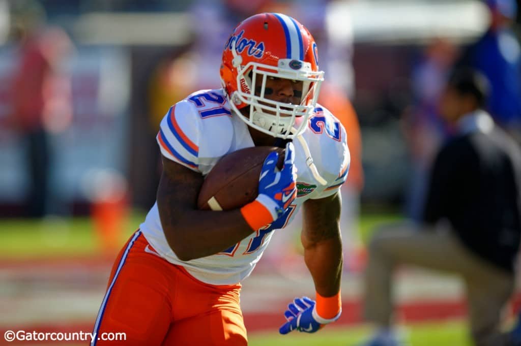 University of Florida running back Kelvin Taylor warms up before the Florida Gators game against the Florida State Seminoles in 2014- Florida Gators football- 1280x852