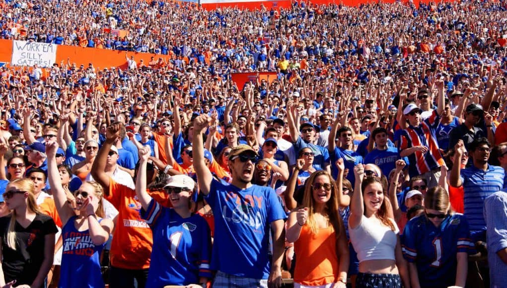 Fans cheer on the Florida Gators football team as they take on the Vanderbilt Commodores during homecoming- Florida Gators football- 1280x853