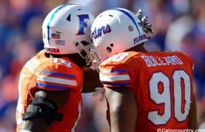 Florida Gators defensive linemen Alex McCalister and Jon Bullard celebrate a sack against Vanderbilt- Florida Gators football- 1280x852