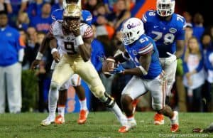 Florida Gators running back Kelvin Taylor runs against FSU in 2015- Florida Gators football- 1280x853