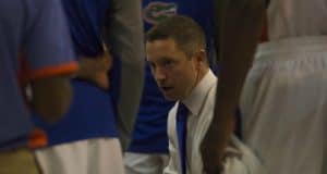 Florida Gators Basketball Coach Mike White in Huddle-Florida vs Palm Beach Atlantic Exhibition