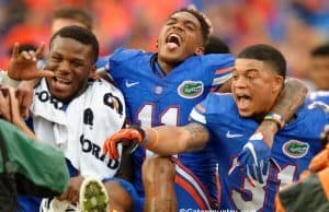 Kelvin Taylor, Demarcus Robinson and Jalen Tabor celebrate the Florida Gators overtime win over FAU- Florida Gators football- 1280x852