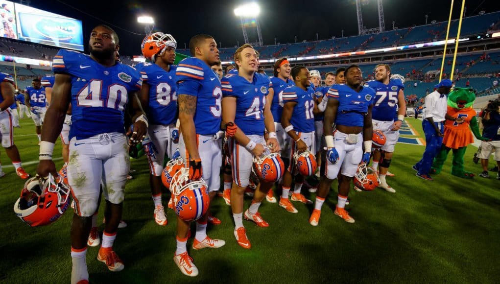 The Florida Gators football team celebrate a win over Georgia- 1280x852