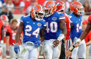 University of Florida football players Brian Poole and Jarrad Davis celebrate during the Florida Gators win over the Georgia Bulldogs- Florida Gators football- 1280x852