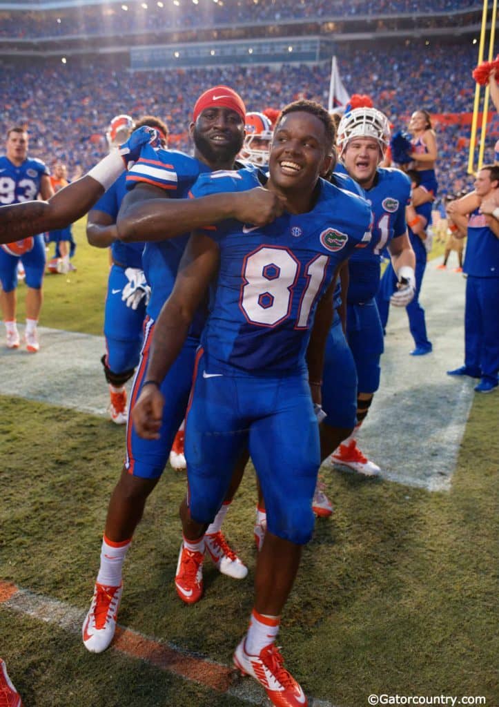 University of Florida receivers Latroy Pittman and Antonio Callaway celebrate the Florida Gators comeback win over Tennessee- Florida Gators football- 1280x852