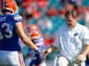 University of Florida head football coach Jim McElwain greets senior tight end Jake McGee before the Florida Gators game against Georgia- Florida Gators football- 1280x852
