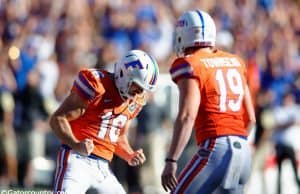 University of Florida kicker Austin Hardin celebrates his 43-yard field goal against vanderbilt- Florida Gators football- 1280x852