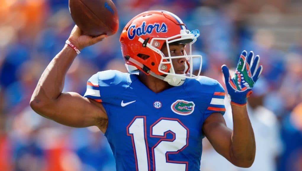 University of Florida quarterback Josh Grady warms up before the Florida Gators game against Tennessee- Florida Gators football- 1280x852