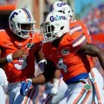 University of Florida quarterback Treon Harris celebrates with receiver Brandon Powell during the Florida Gators game against Vanderbilt- Florida Gators football- 1280x852