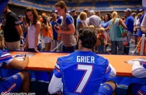 University of Florida redshirt freshman quarterback Will Grier signs autographs for fans during Florida Gators football fan day- Florida Gators football- 1280x854