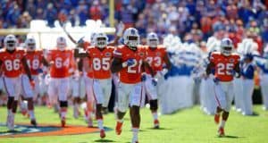 University of Florida running back leads the Florida Gators out on to the field against the Vanderbilt Commodores- Florida Gators football- 1280x852