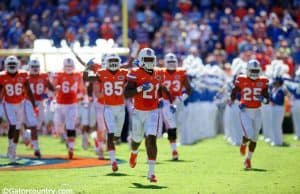 University of Florida running back leads the Florida Gators out on to the field against the Vanderbilt Commodores- Florida Gators football- 1280x852