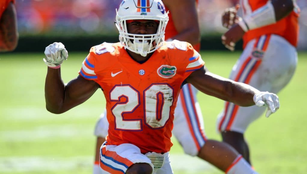 University of Florida safety Marcus Maye celebrates a tackle against the Vanderbilt Commodores- Florida Gators football- 1280x852