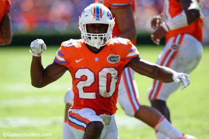 University of Florida safety Marcus Maye celebrates a tackle against the Vanderbilt Commodores- Florida Gators football- 1280x852