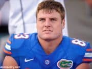 University of Florida senior tight end Jake McGee stretches before the Florida Gators game against Georgia- 1280x852