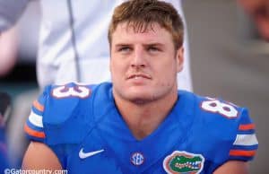 University of Florida senior tight end Jake McGee stretches before the Florida Gators game against Georgia- 1280x852