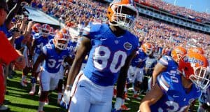 University of Florida tight end C'yontai Lewis runs out on to EverBank Field to take on the Georgia Bulldogs- Florida Gators football- 1280x852