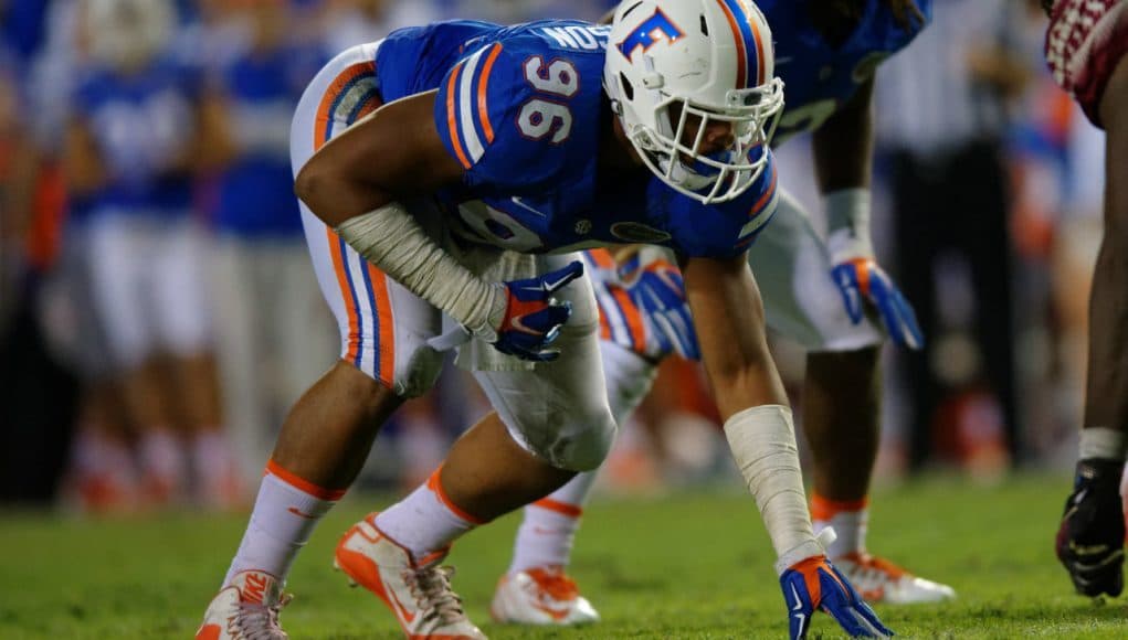 CeCe Jefferson lines up at defensive end against the Florida State Seminoles- Florida Gators football- 1280x852