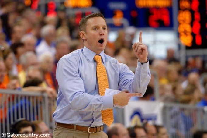 Florida Gators basketball coach Mike White calls a play during the Florida Gators 86-62 win over Vermont on November 25- Florida Gators basketball- 1280x852