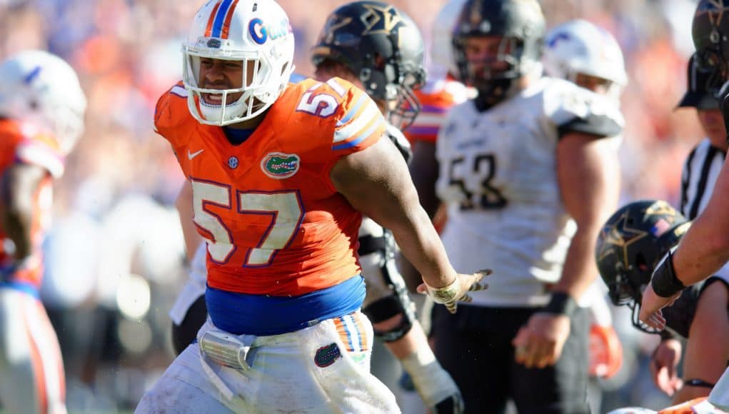 Florida Gators redshirt sophomore Caleb Brantley celebrates a tackle for loss in win against Vanderbilt- Florida Gators football- 1280x852