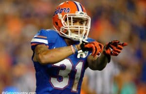 Florida Gators sophomore cornerback Jalen Tabor signals a play during the Gators win over New Mexico State- Florida Gators football- 1280x852