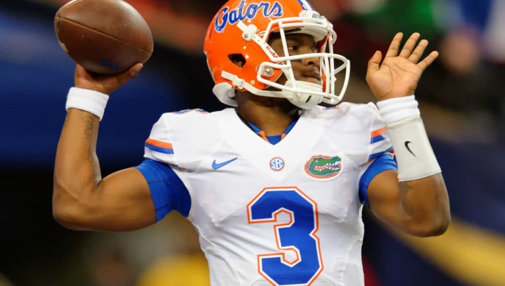 Florida Gators starting quarterback Treon Harris warms up before the SEC Championship game against the University of Alabama Crimson Tide- Florida Gators football- 1280x852