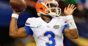 Florida Gators starting quarterback Treon Harris warms up before the SEC Championship game against the University of Alabama Crimson Tide- Florida Gators football- 1280x852