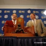 Head Coaches Florida Gators Jim McElwain Alabama Crimson Tide Nick Saban at SEC Championship